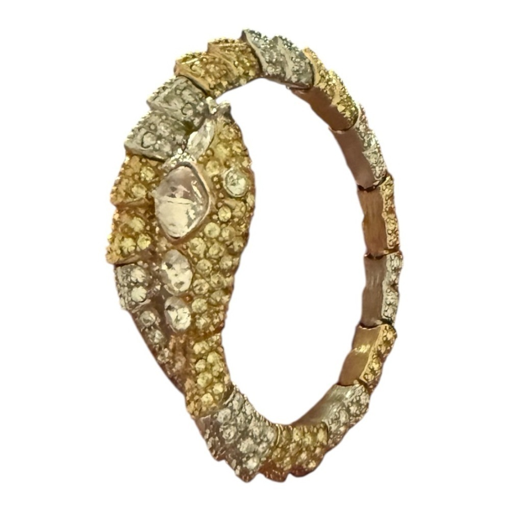 KJL (Kenneth Jay Lane) Dual-Tone Gold & Silver Crystal Snake Hinged Bangle - Picture 5 of 5